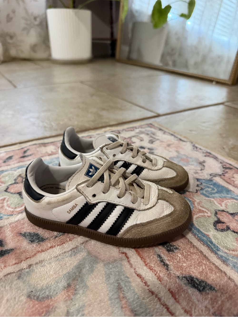 adidas Kids Samba Sneakers in White, Black and Tan